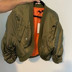 Open front gather arm bomber jacket ALPHA AND OMEGA BRAND FROM FOREVER 21